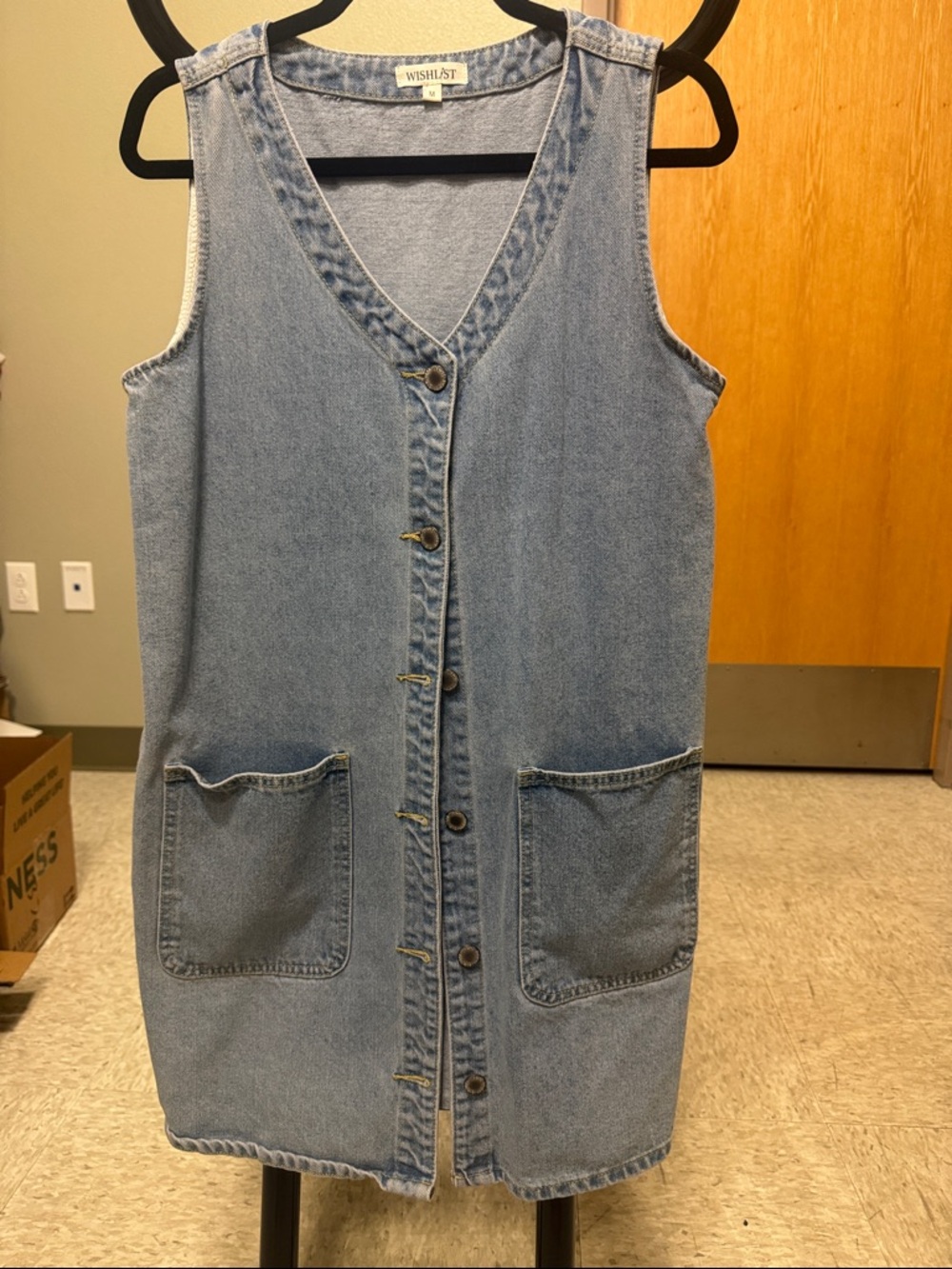 Wishlist Light Blue Denim Button-Front Sleeveless Midi Dress